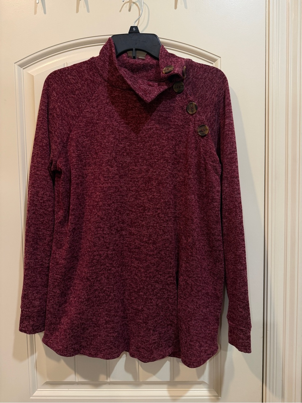 Cozy Button-Shoulder Marled Pullover - Burgundy